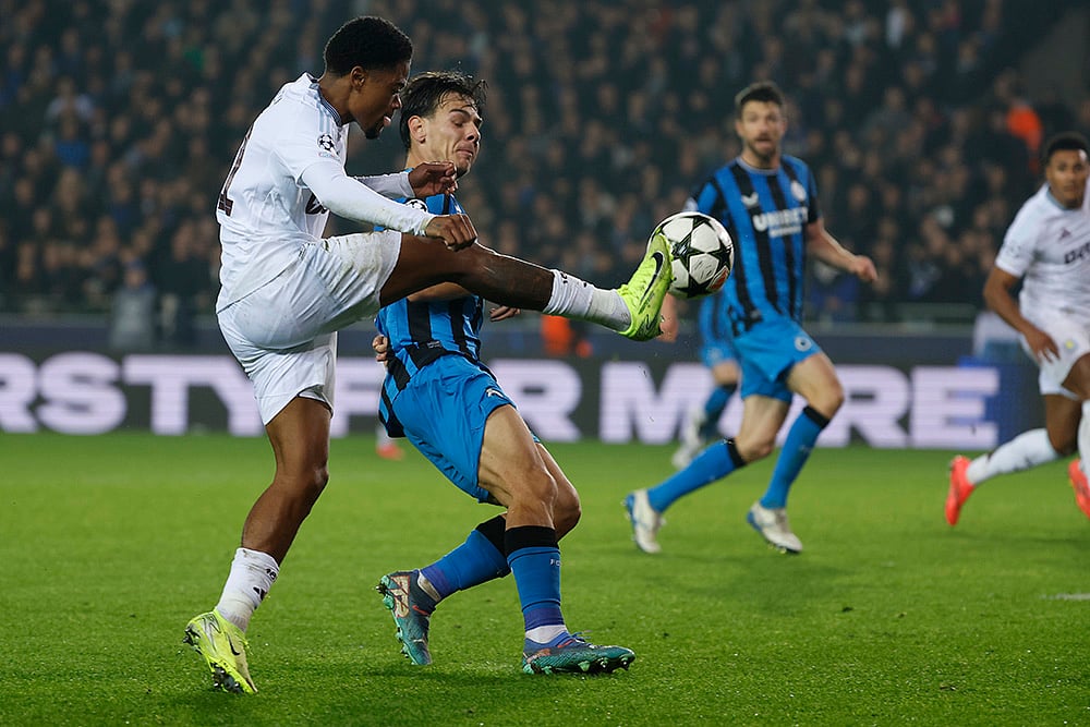 UEFA Champions League soccer Club Brugge vs Aston Villa football match_Leon Bailey