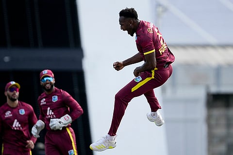 WI Vs ENG, 3rd ODI: West Indies' Matthew Forde celebrates taking the wicket of England's Will Jacks