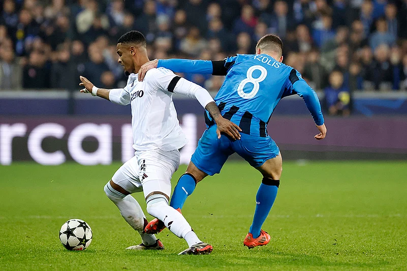 UEFA Champions League soccer Club Brugge vs Aston Villa football match_Christos Tzolis