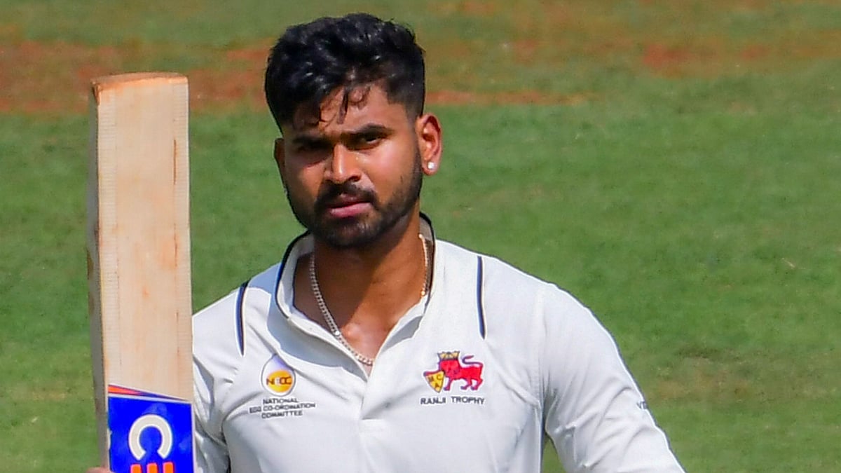 Shreyas Iyer acknowledges the crowd after scoring a double century on Day 2 of the Ranji Trophy match between Mumbai and Odisha in Mumbai. - PTI