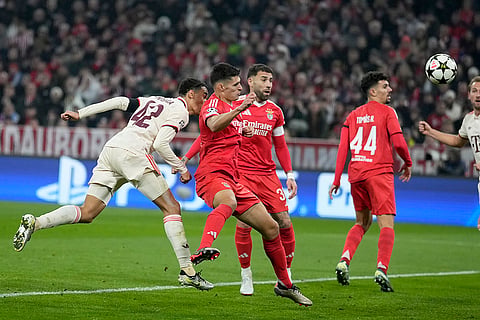 UEFA Champions League: Bayern's Jamal Musiala, left, scores the opening goal