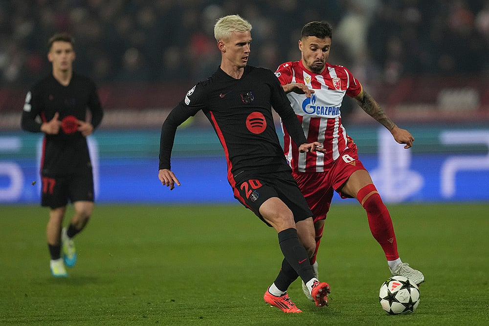 UEFA Champions League soccer Red Star Belgrade vs Barcelona FC football match_Dani Olmo