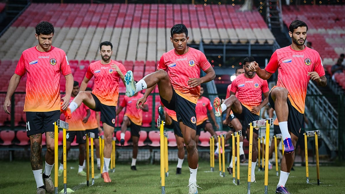 Photo: X | East Bengal FC : East Bengal FC player during a practice session before a match against Mohammedan Sporting in the ISL 2024-25.