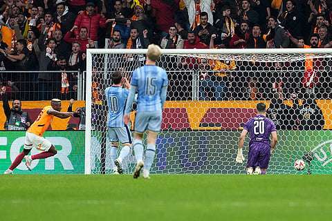 Europa League: Galatasaray's Victor Osimhen celebrates after scoring his side's third goal 