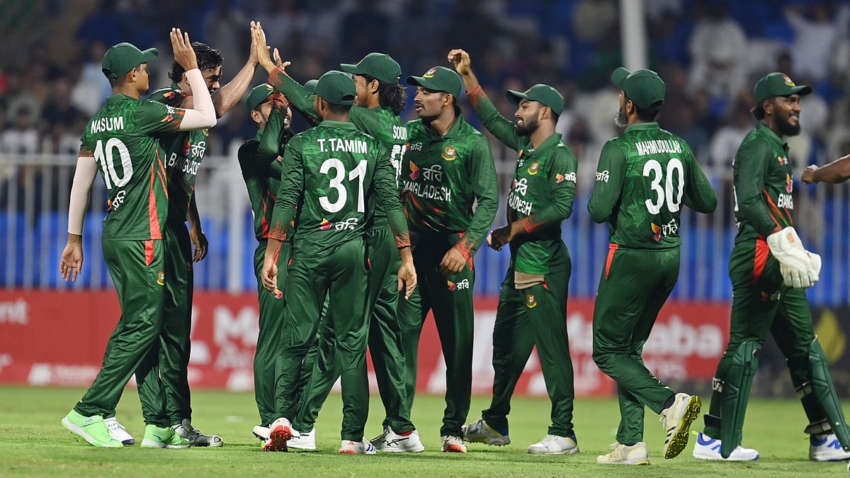Bangladesh celebrate after their win over Afghanistan in the second ODI in Sharjah. - X/Bangladesh Cricket