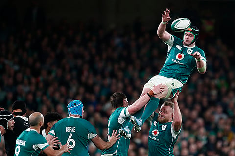 Autumn Nations Series: Ireland's James Ryan, palms the ball back in a line out