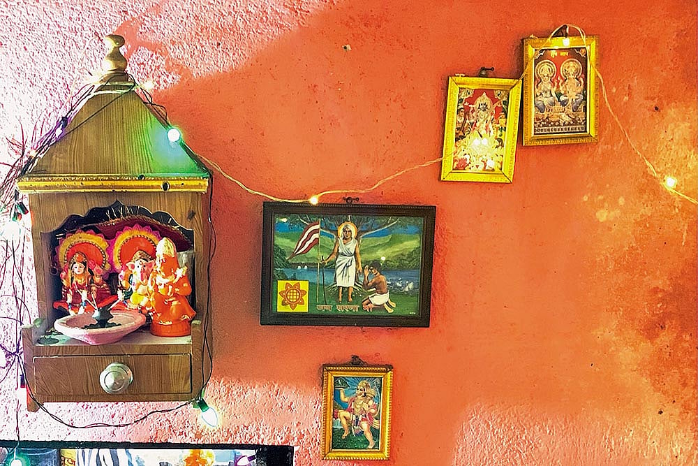 Picture of Sarna Ma at Sarna Sthal surrounded by Hindu gods