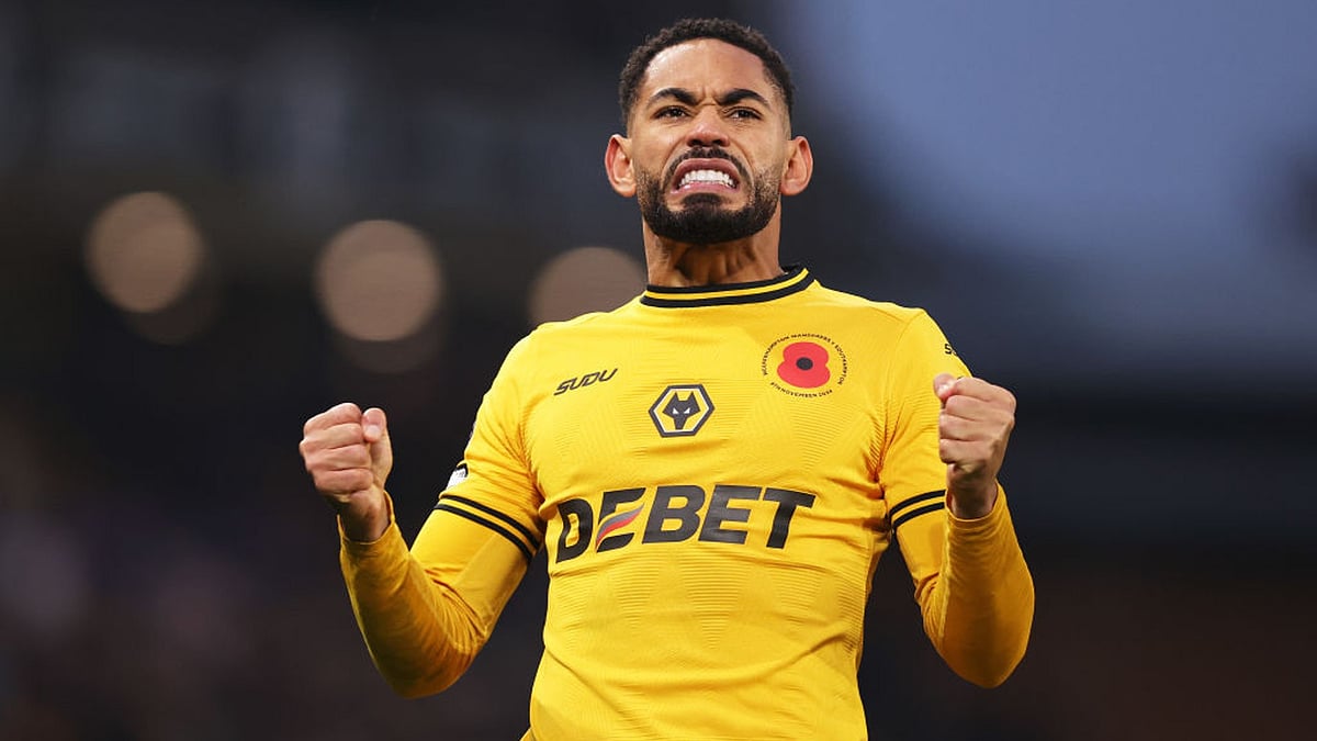 Matheus Cunha of Wolverhampton Wanderers celebrates after scoring - null