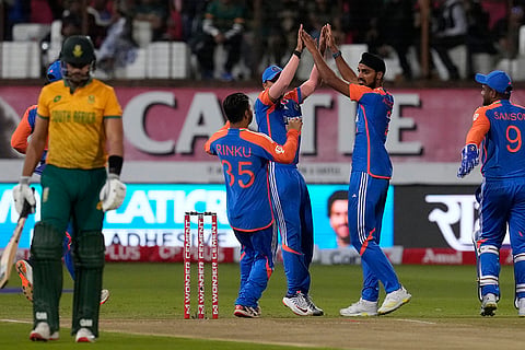 South Africa vs India: India's bowler Arshdeep Singh celebrates after dismissing South Africa's captain Aiden Markram