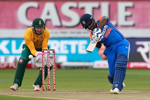 South Africa vs India: India's batsman Sanju Samson, right, plays a shot