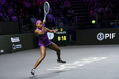 WTA Finals: Coco Gauff of the U.S. plays a shot against China's Qinwen Zheng