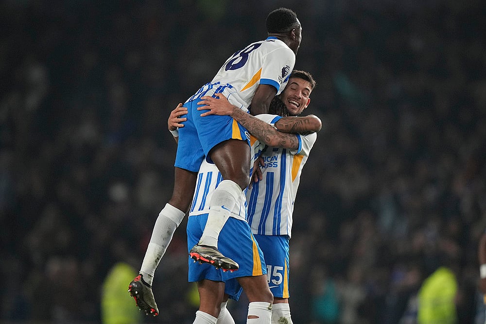 EPL 2024-25: Brighton players celebrate after match against Manchester City - | Photo: AP/Alastair Grant