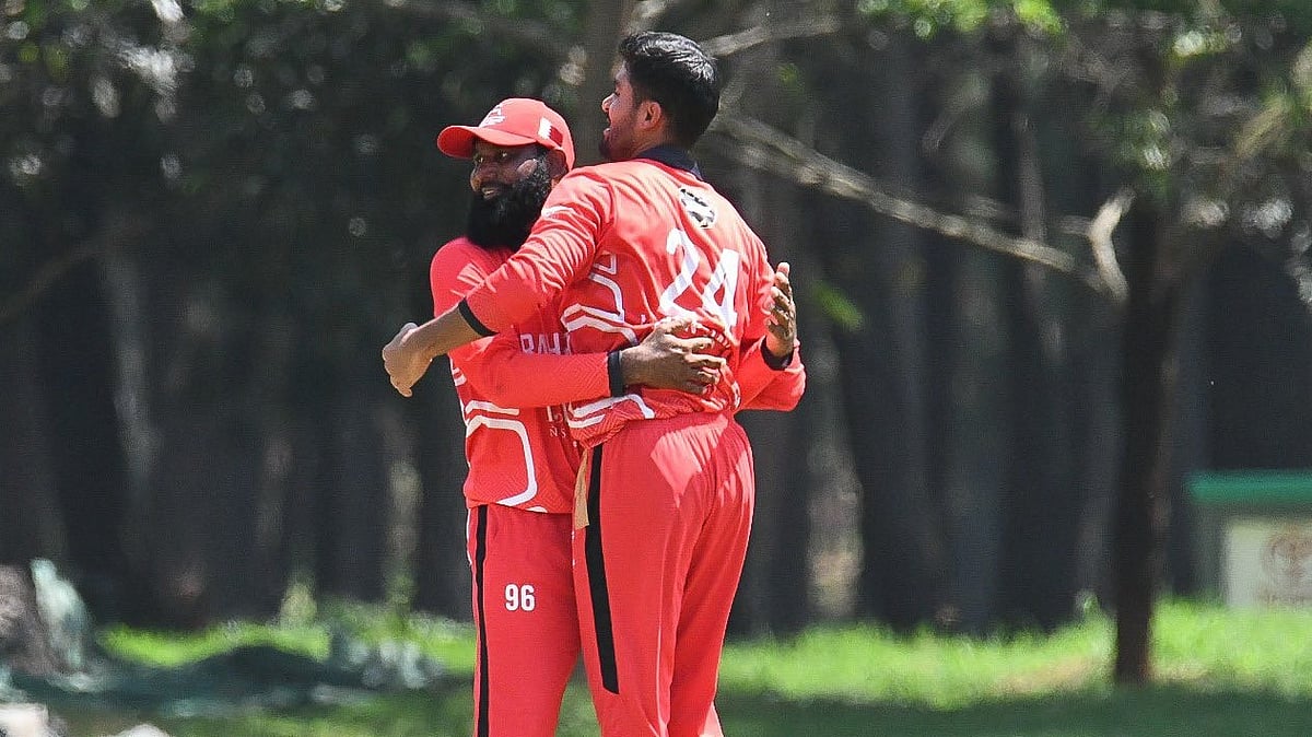 Photo: X | Uganda Cricket Association : Bahrain cricket team players celebrating after a wicket.