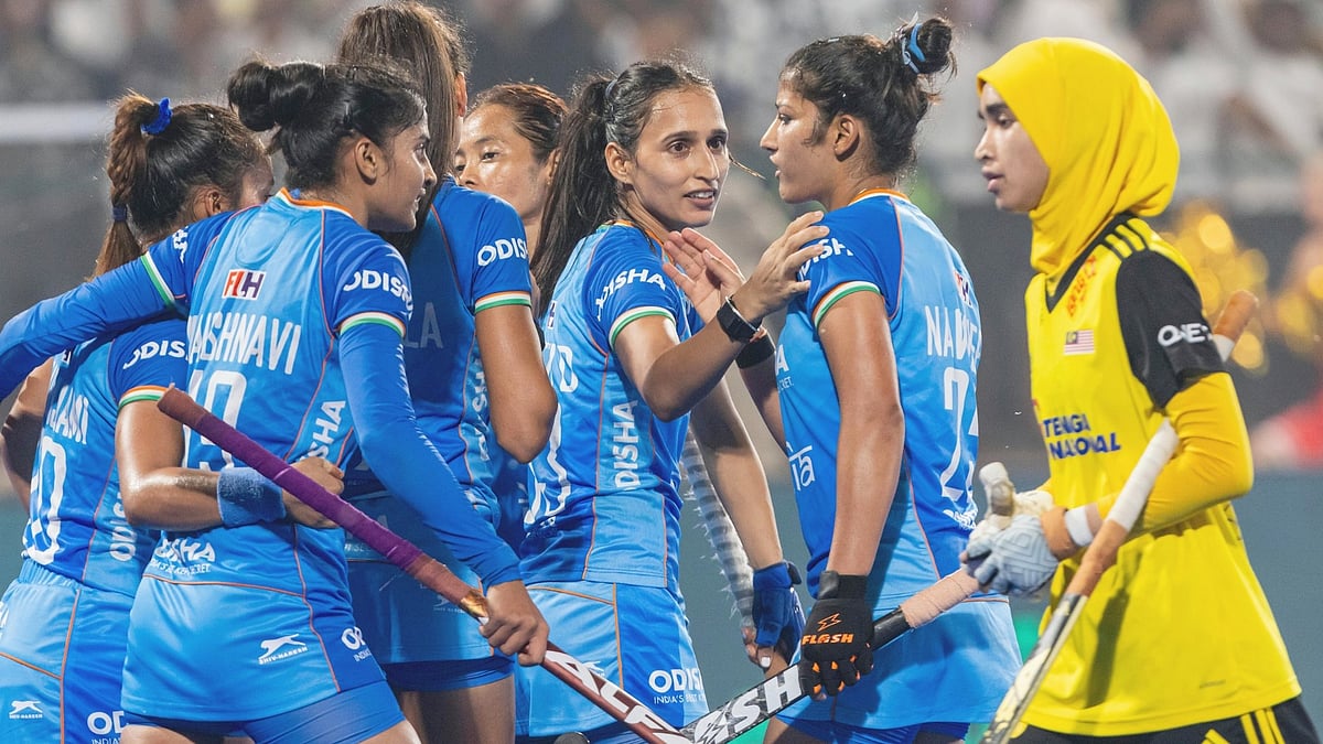 Photo: X | Asian Hockey Association : India women's hockey team against Malaysia in Women's Asian Champions Trophy 2024.
