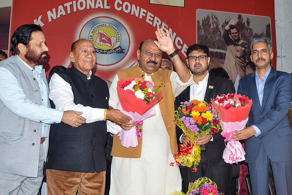 | Photo: PTI : J&K Dy CM Surinder Choudhary at NCP office