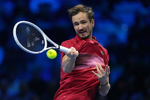 ATP Finals: Russia's Daniil Medvedev returns the ball to United States' Taylor Fritz