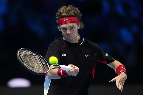 ATP Finals: Russia's Andrey Rublev returns the ball to Germany's Alexander Zverev 
