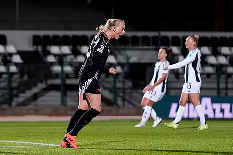 Women's Champions League: Arsenal's Stina Blackstenius scores her side's second goal
