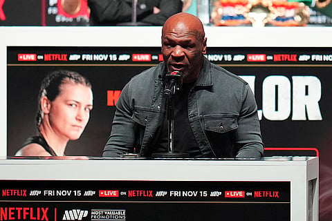 Tyson vs Paul boxing: Mike Tyson speaks during a news conference