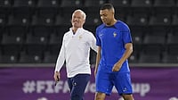 FIFA World Cup 2026: France Squad Announced; Mbappe To Lead, No Thauvin - Check Who's In, Who's Out File : France coach Didier Deschamps (L) arrives for a team training session with Mbappe.