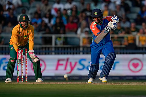 IND vs SA 4th T20: India's Sanju Samson, right, plays a shot
