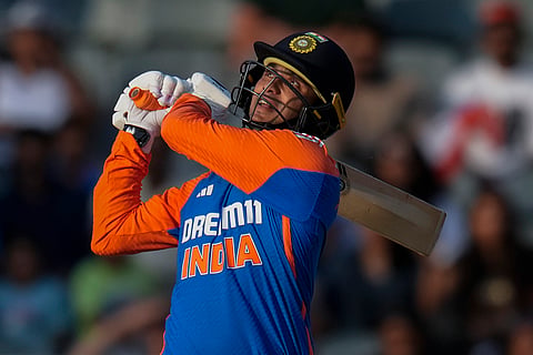 IND vs SA 4th T20: India's Abhishek Sharma watches the ball after hitting a boundary