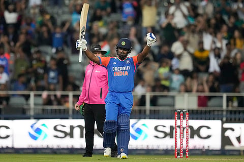 IND vs SA 4th T20: India's Sanju Samson celebrates after scoring a century 