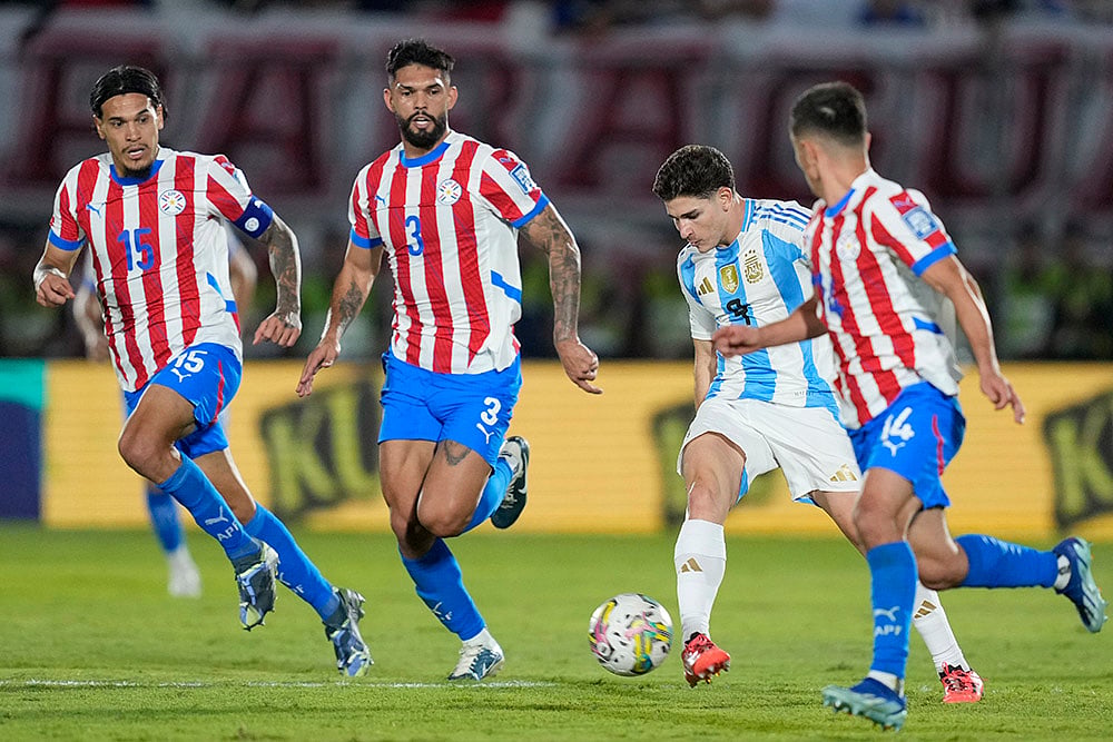FIFA World Cup 2026 Qualifiers Paraguay vs Argentina soccer match photos_