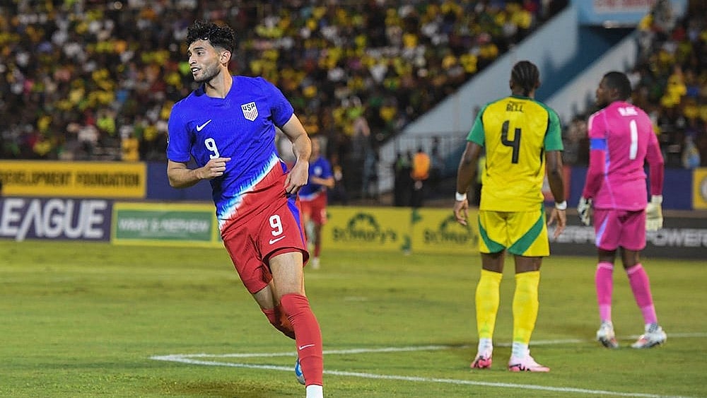 | Photo: AP/Collin Reid : CONCACAF Jamaica vs USA: United States' Ricardo Pepi celebrates scoring his side's first goal