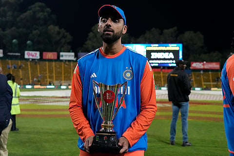 IND vs SA 4th T20: India's Varun Chakravarthy poses with the Game Changer of the Series trophy