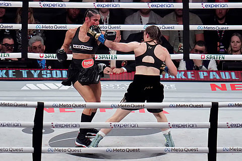 Serrano vs Taylor Boxing: Katie Taylor, right, hits Amanda Serrano
