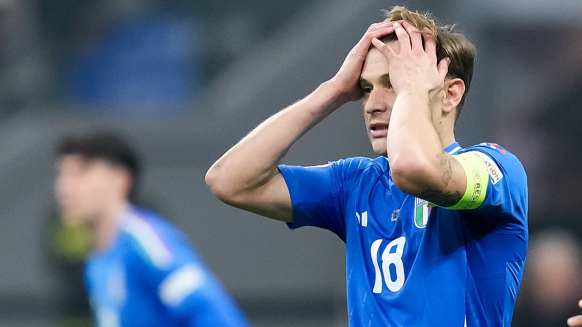 Italy captain Nicolo Barella looks dejected during Sunday's loss to France