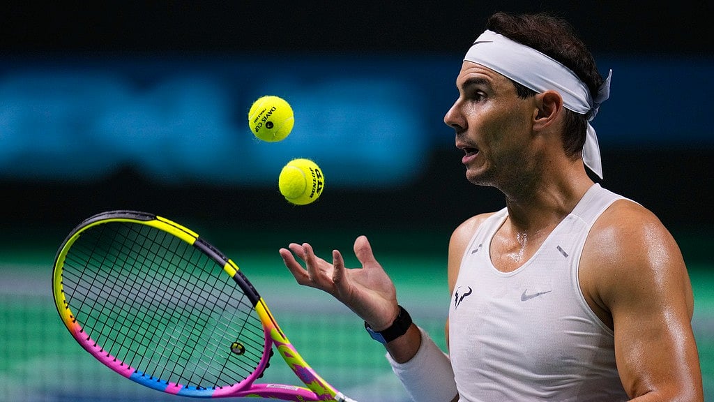 Rafael Nadal attends a training session in Malaga, southern Spain, on Monday (November 18, 2024) ahead of the Davis Cup quarter-final against Netherlands. - AP/Manu Fernandez