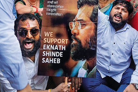 Supporters of Shinde at a rally