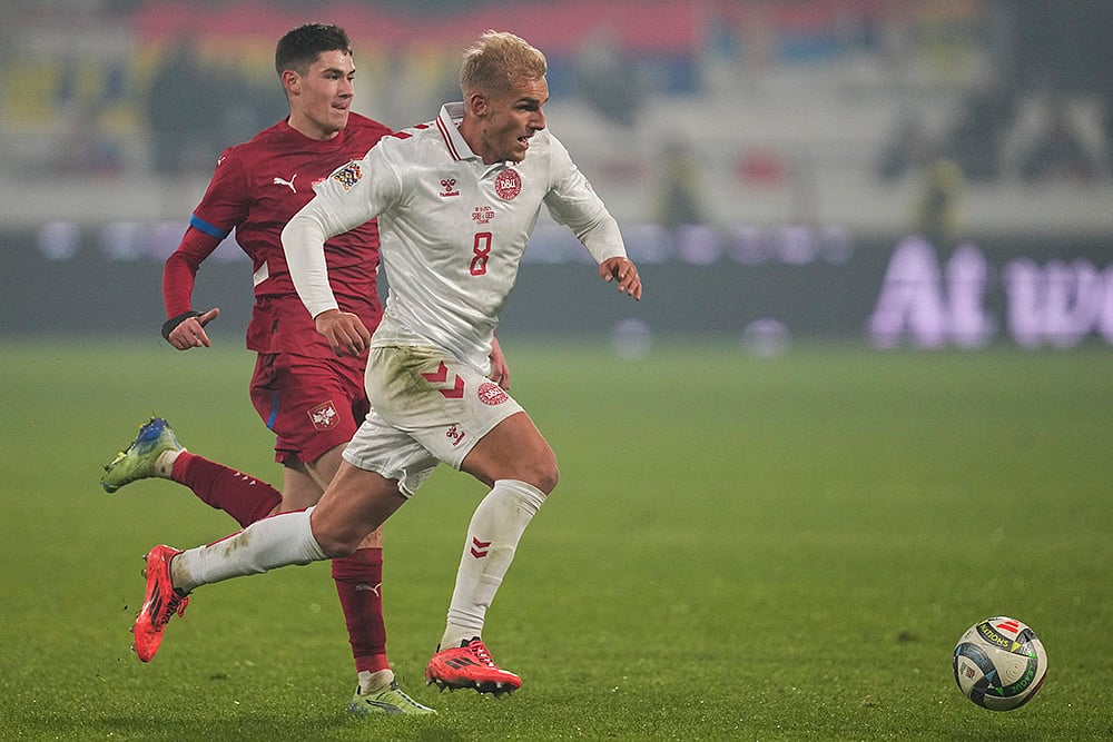 UEFA Nations League Soccer Serbia Vs Denmark football gallery_Gustav Isaksen