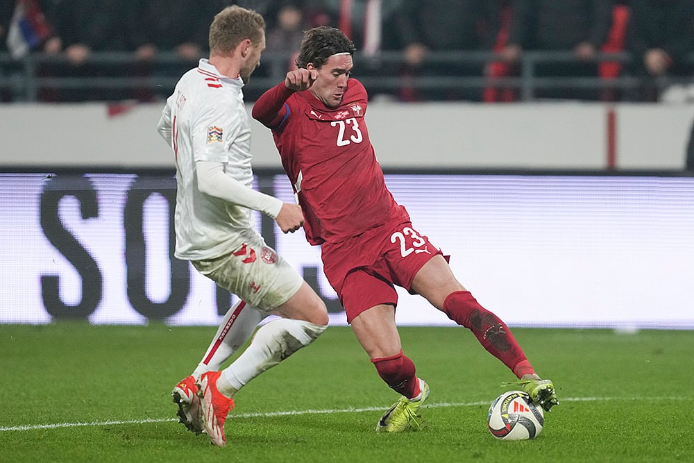 UEFA Nations League Soccer Serbia Vs Denmark football gallery_Dusan Vlahovic