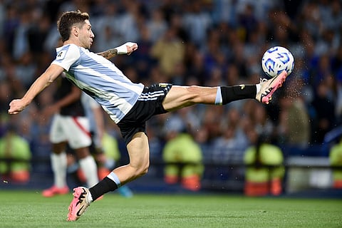 Football World Cup 2026 Qualifiers: Argentina's Gonzalo Montiel shoots at Peru's goal 