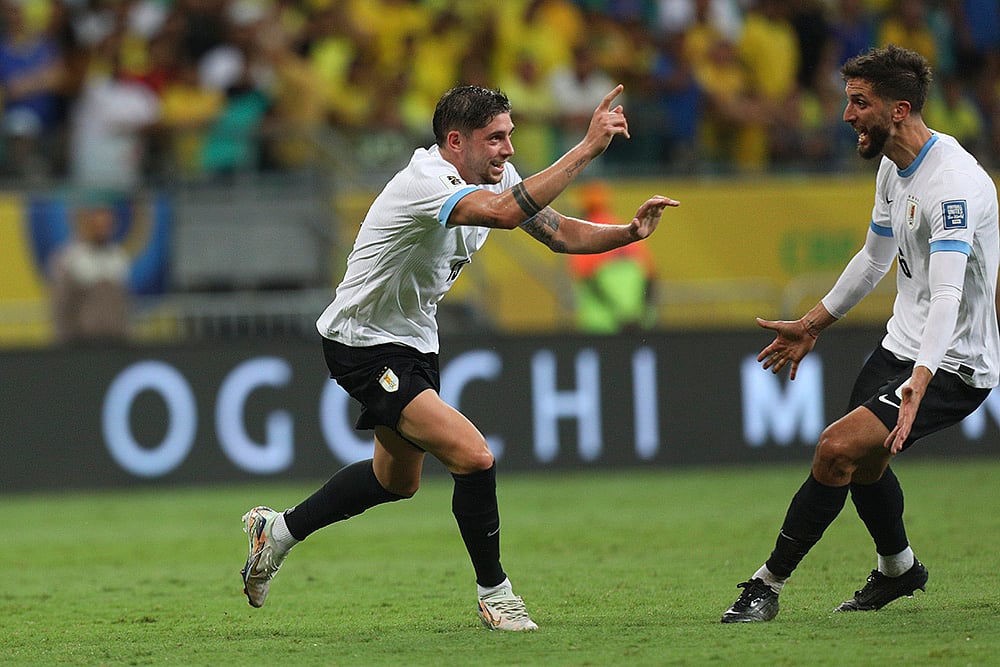 FIFA Soccer World Cup 2026 Qualifiers Brazil vs Uruguay football match_Federico Valverde