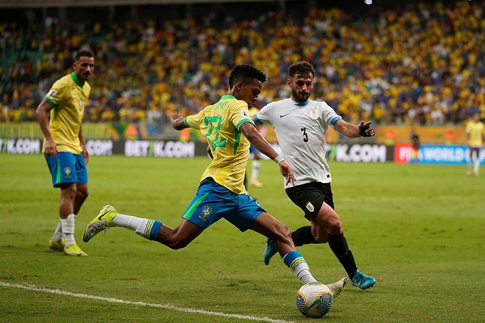 FIFA Soccer World Cup 2026 Qualifiers Brazil vs Uruguay football match_Estevao