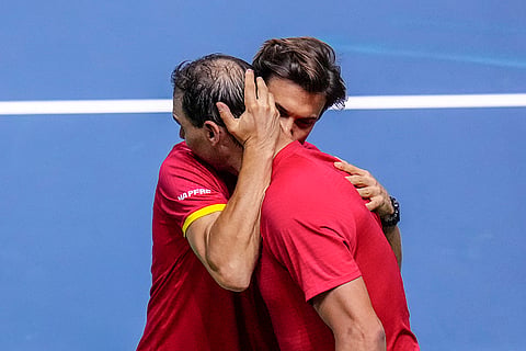 Davis Cup 2024 Finals:  Rafael Nadal embraces David Ferrer