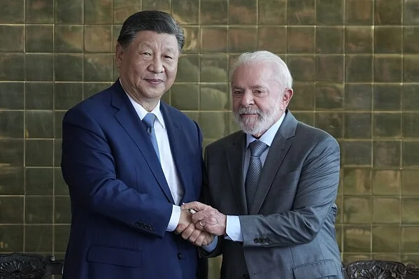 Brazilian President Luiz Inacio Lula da Silva welcomes his Chinese counterpart Xi Jinping