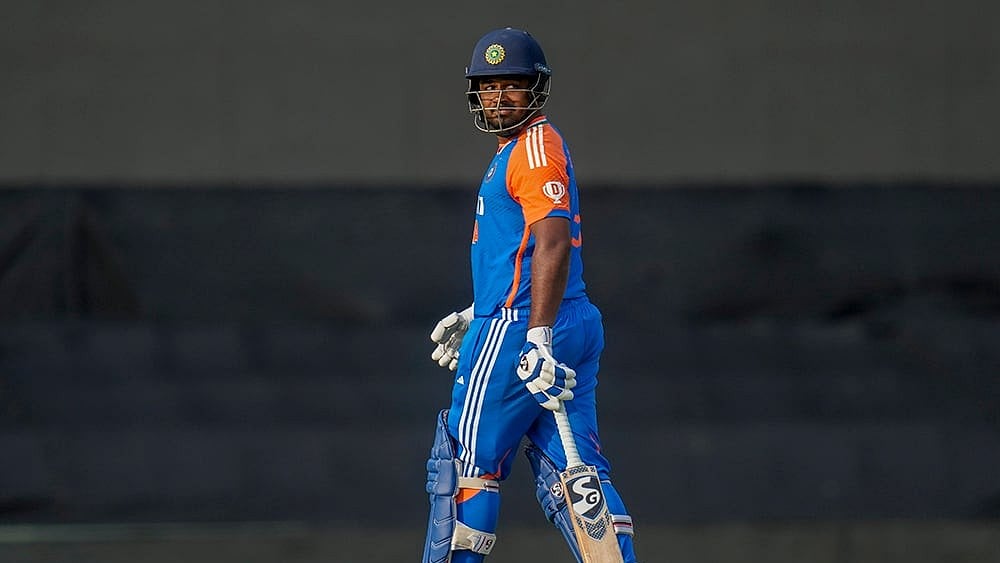 | Photo: AP/Themba Hadebe : Ind vs SA 3rd T20I: India's Sanju Samson walks off the field after losing his wicket 
