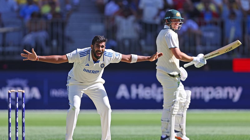 Indias captain Jasprit Bumrah appeals unsuccessfully. AP Photo