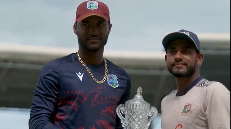 X : West Indies skipper Kraigg Brathwaite and his Bangladesh counterpart Mehidy Hasan Miraz.