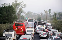 Char Dham Yatra Ends But Vehicular Pollution Leaves Himalayas Gasping For Breath Frédéric Soltan/Corbis via Getty Images : Pilgrims on the way to Kumbh Mela in Haridwar. Haridwar, located in the foothills of Himalaya, is an important center of pilgrimage for Hindus on February 10, 2010 in India