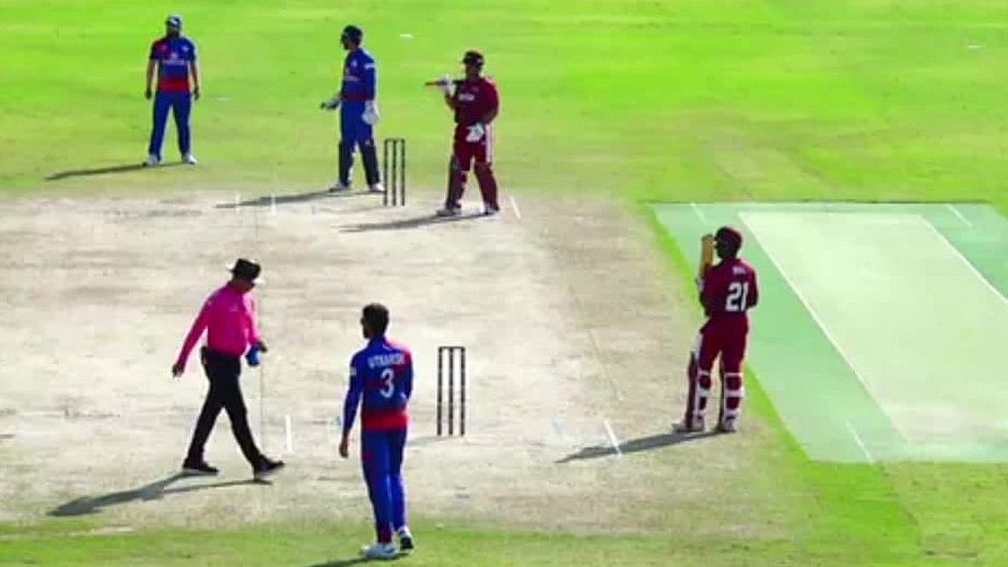 FanCode screengrab. : Action from the Qatar vs Cambodia, T20 World Cup Asia Qualifier B match in Doha.