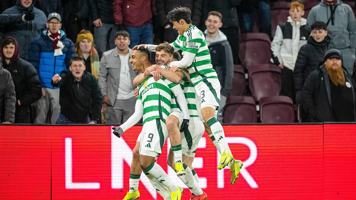 Celtic celebrate their win over Hearts