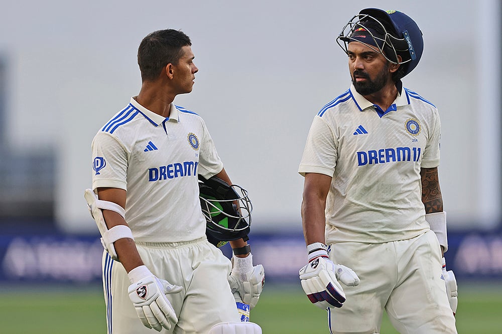 IND Vs AUS 1st Test, Day 2: India's Yashasvi Jaiswal, left, and teammate KL Rahul leave the field at the end of play  - | Photo: AP/Trevor Collens