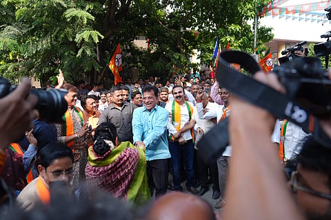 BJP workers celebrate in Mumbai