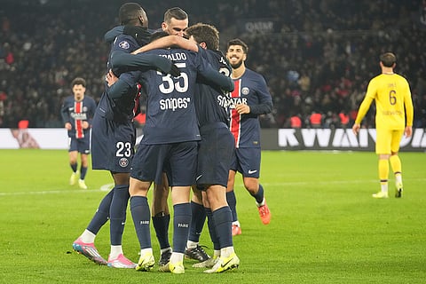 Ligue 1: PSG players celebrate after a goal 